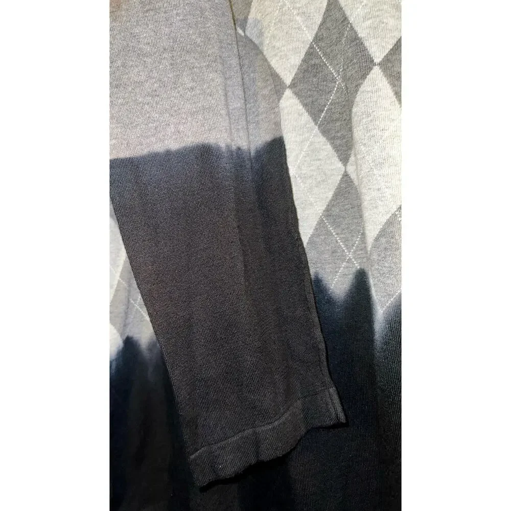 Michael Kors Ink Dipped Argyle Gray Sweater‎ Womens Sz XL Preppy Academia Grunge